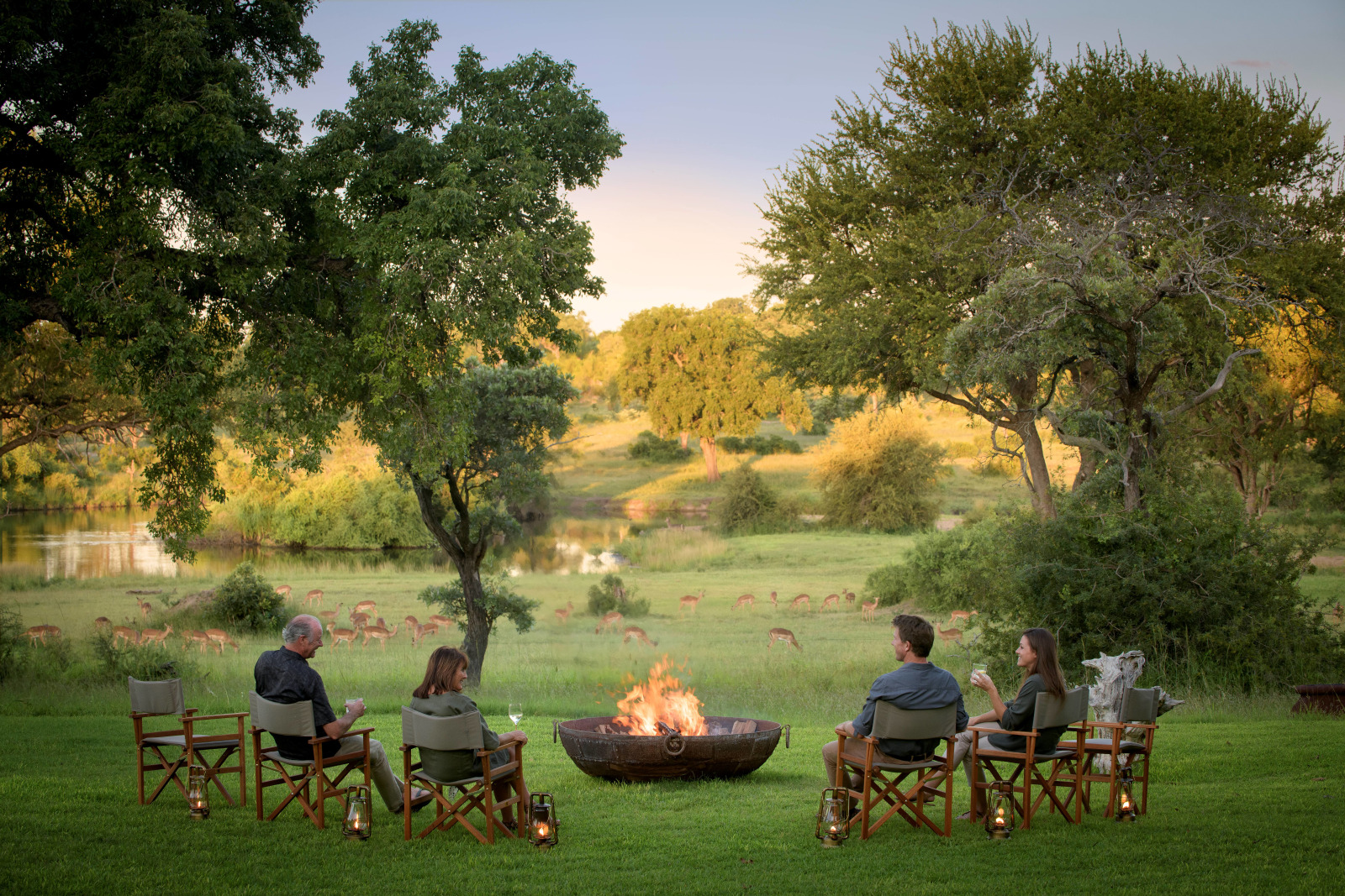 Castleton Firepit outside on lawn Dook at Singita Castleton