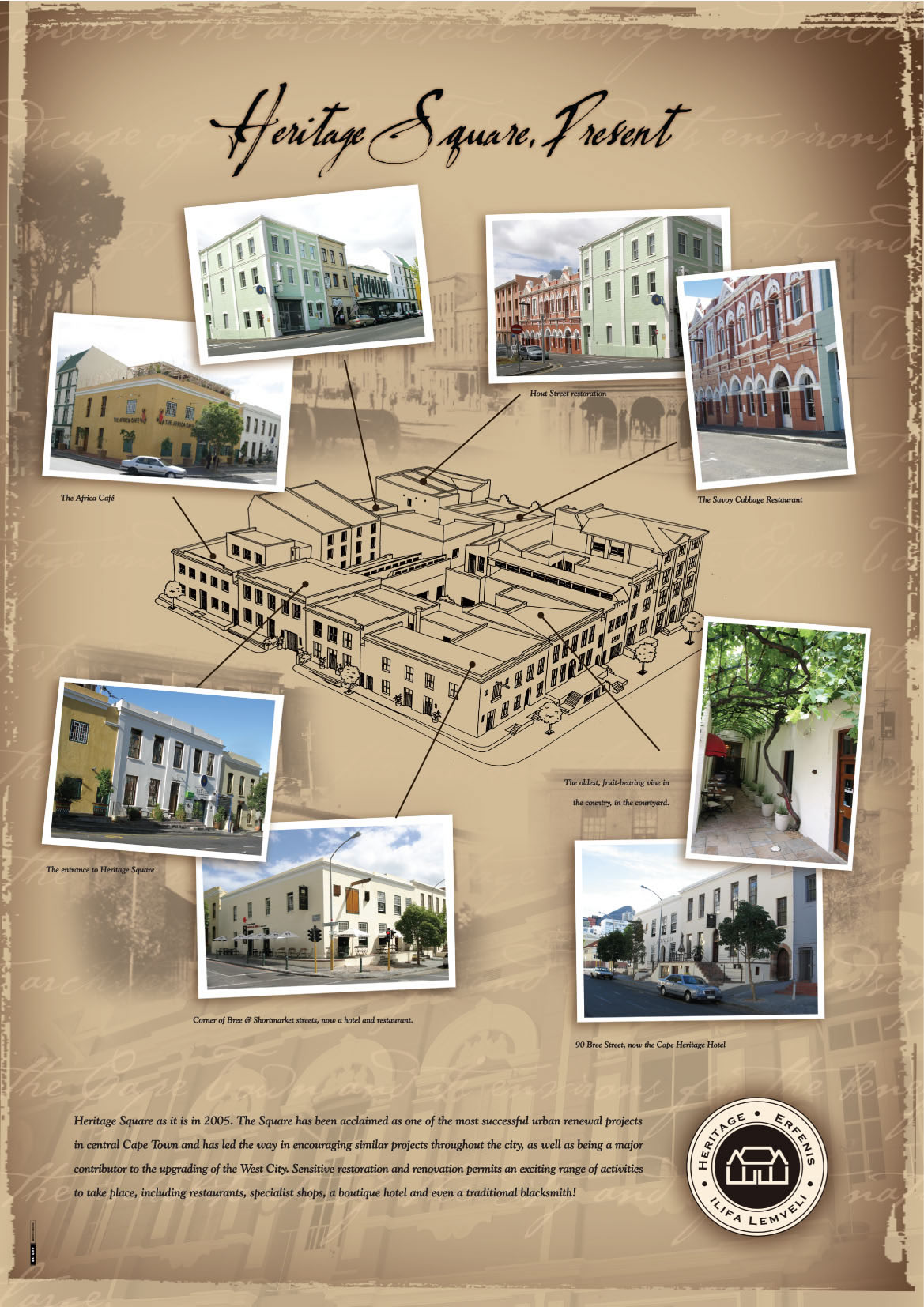 Heritage Square, the restored Bree and Shortmarket Street block in central Cape Town, now home to restaurants, shops and a boutique hotel