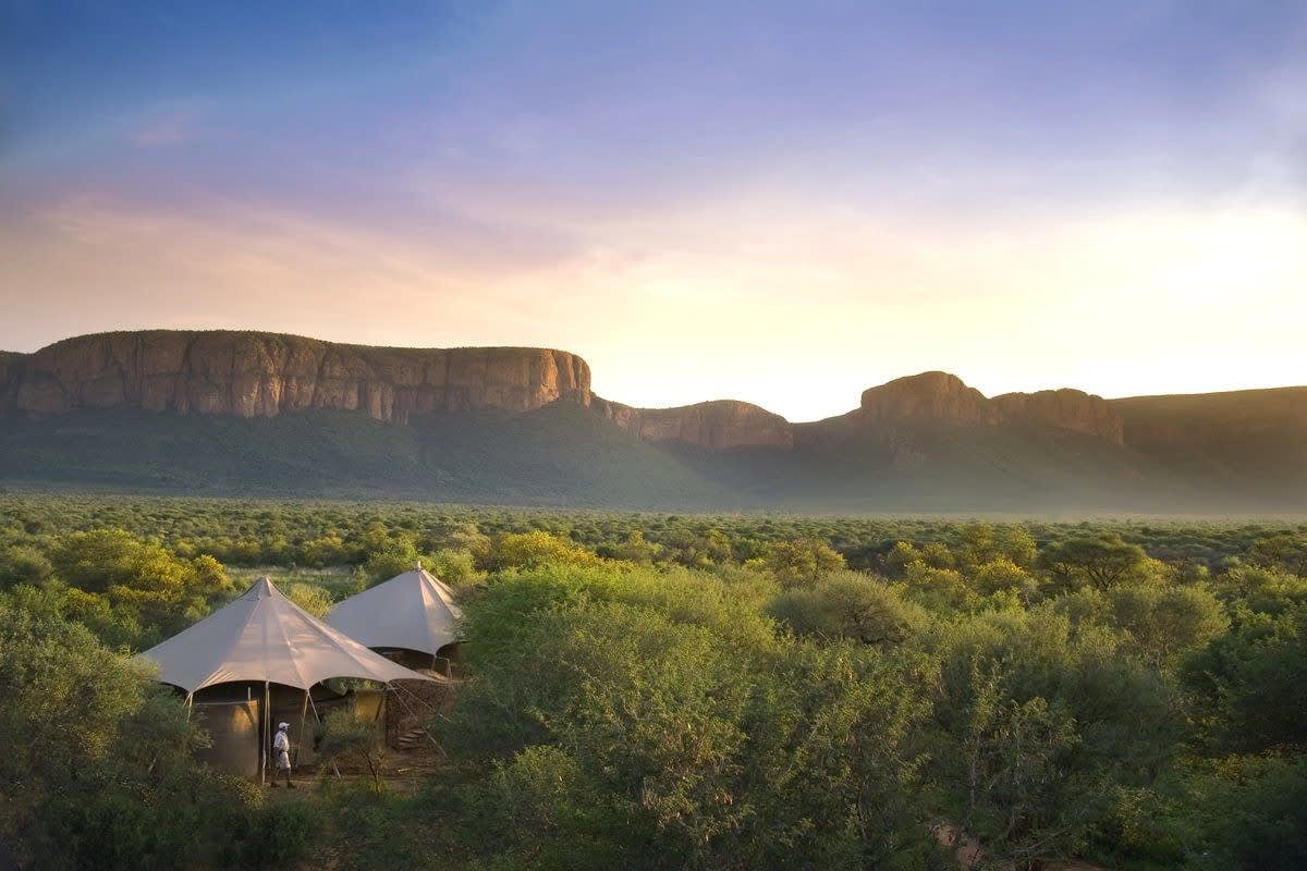 Canvas tents below the Waterberg cliffs, Marataba Safari Lodge