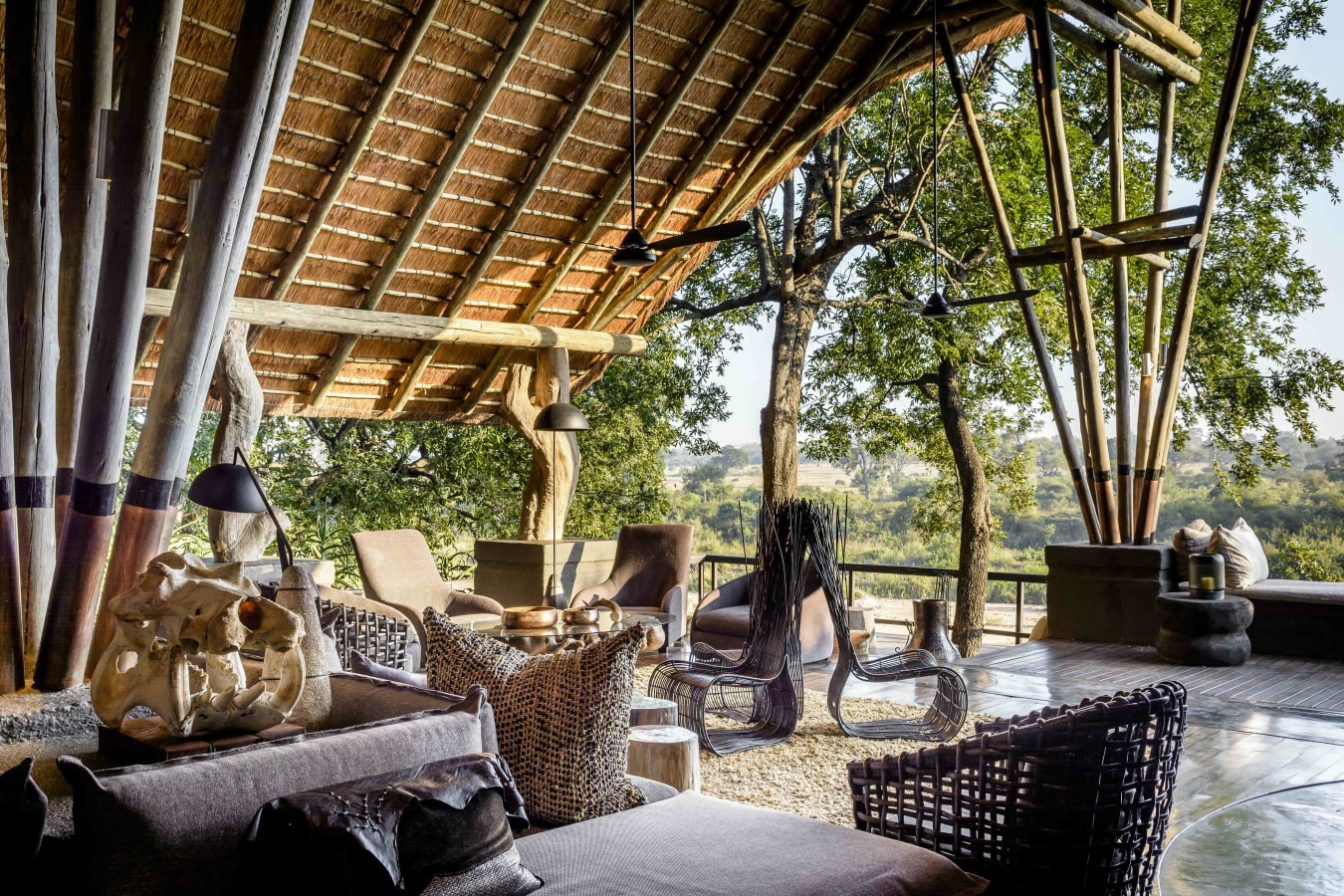 Boulders Lodge Main Lounge overlooking Bush at Singita Boulders Lodge