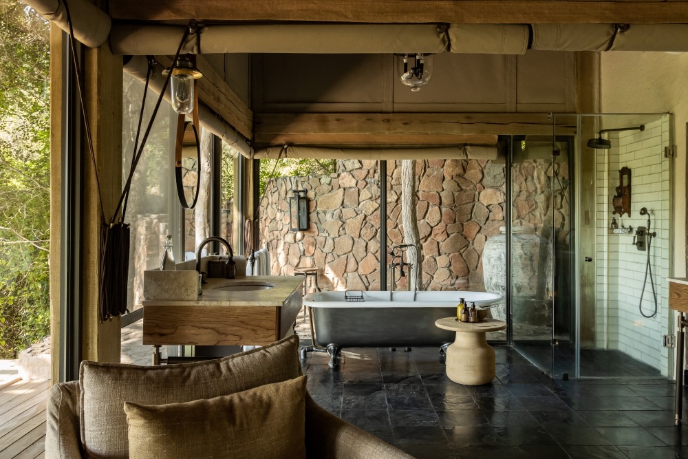 ebony lodge suite bathroom at Singita Ebony Lodge