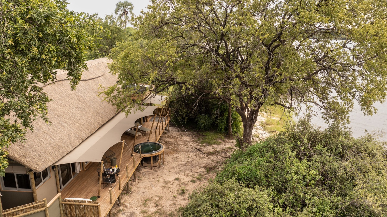 Luxury family tent from the air