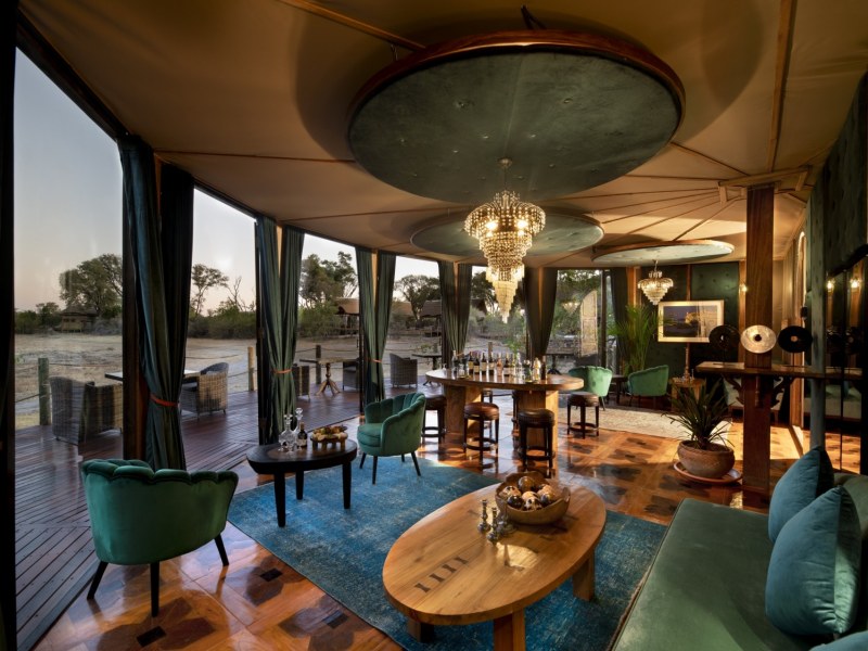 Tea room and wine cellar Safari lodge in okavango delta botswana, Atzaró Okavango Camp