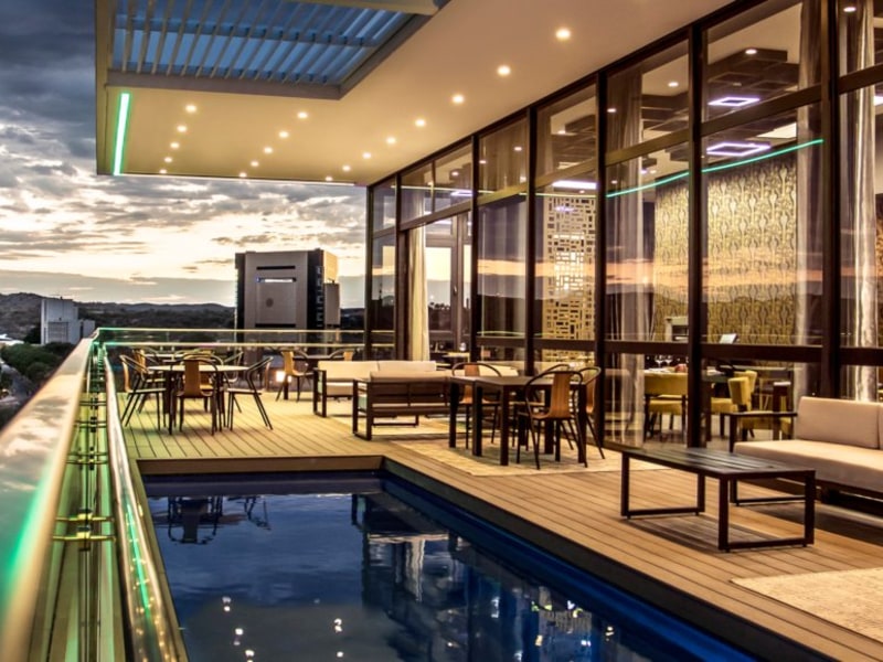 Rooftop pool terrace with views across Windhoek, Avani Windhoek Hotel & Casino