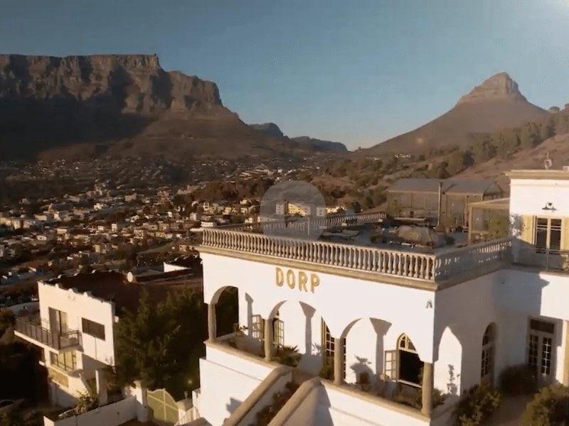 Aerial view of the hotel buildings with Table Mountain, Lion's Head and the city