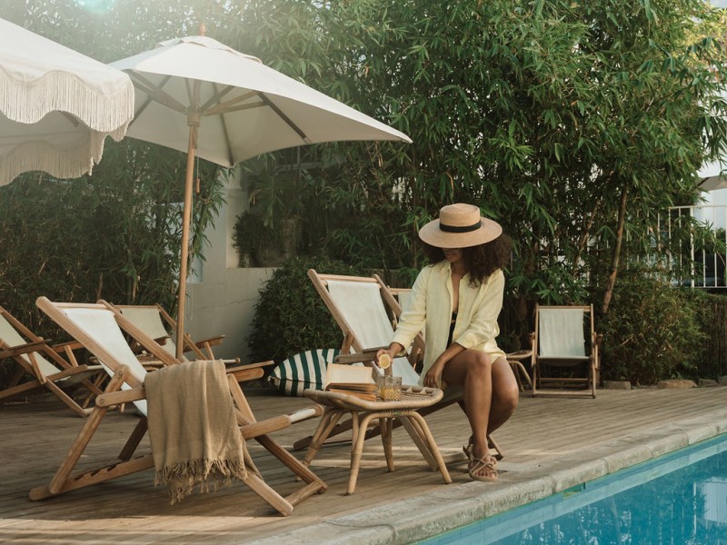 Pool with loungers and umbrellas