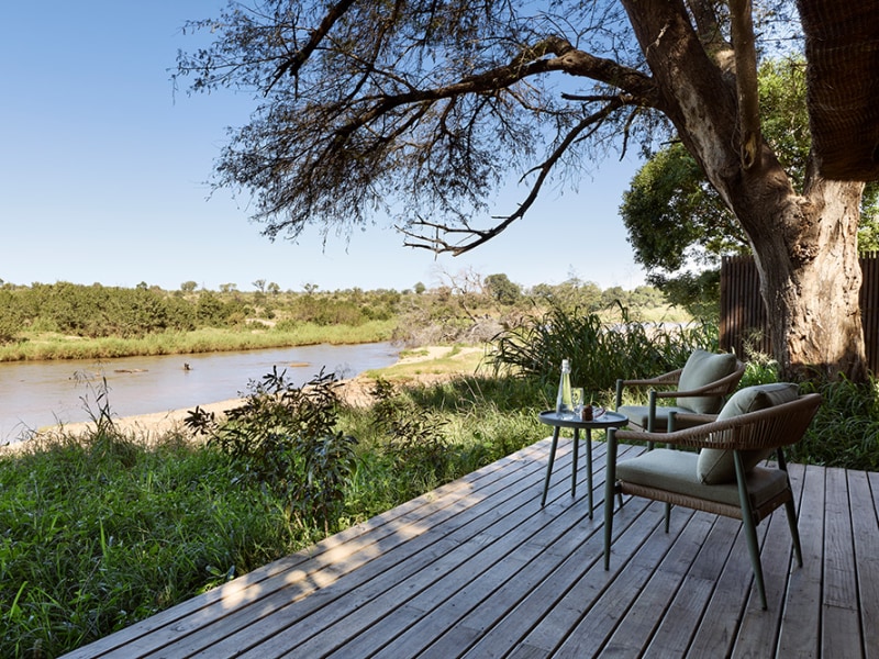 Luxury Room terrace above the river, Lion Sands River Lodge