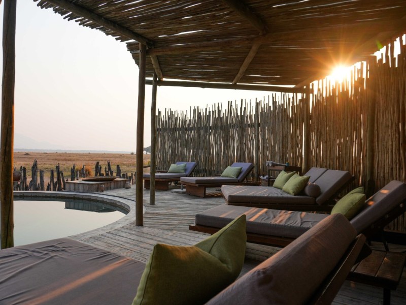 Nyamatusi Mahogany Main Pool Area at sunset