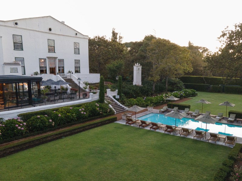Manor house, Incognito and pool from the lawn