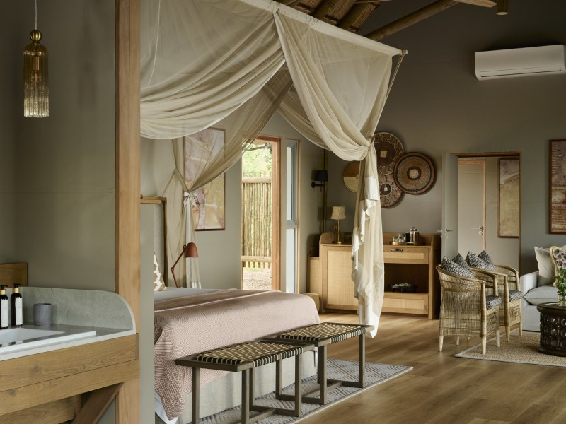 Main bedroom of a luxury family tent