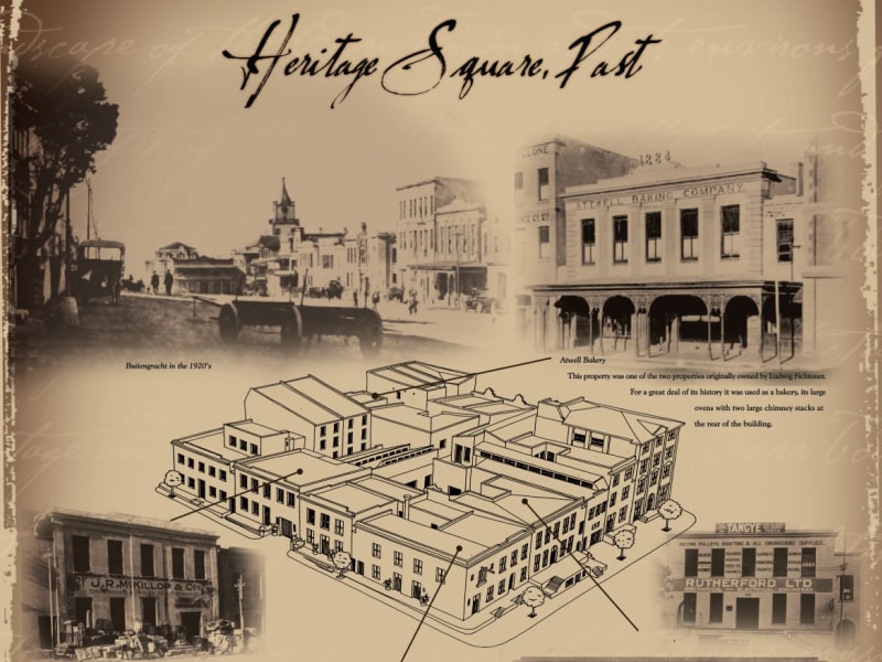 Historic photographs of the Heritage Square block in Cape Town before its restoration, the largest surviving group of eighteenth-century buildings in the city