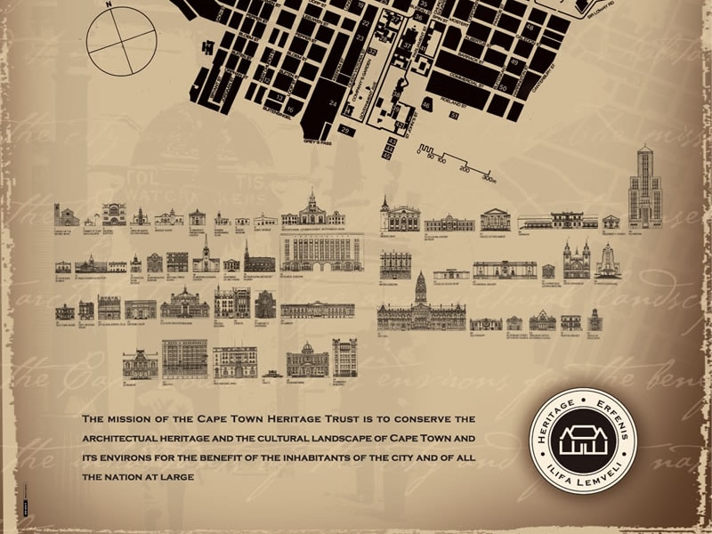 A heritage map of central Cape Town showing the historic buildings the Cape Town Heritage Trust works to conserve