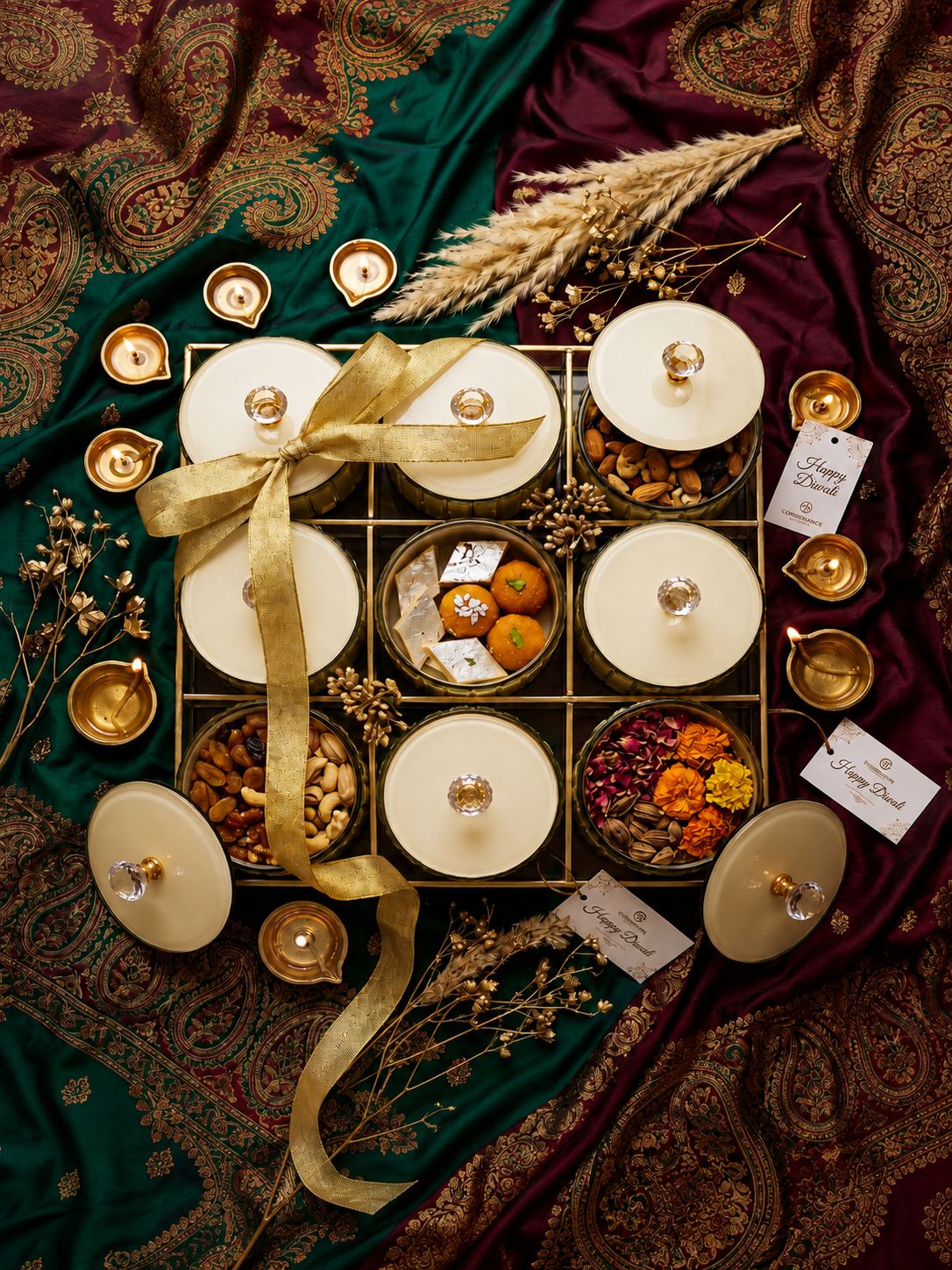 Festive hamper tray with diyas