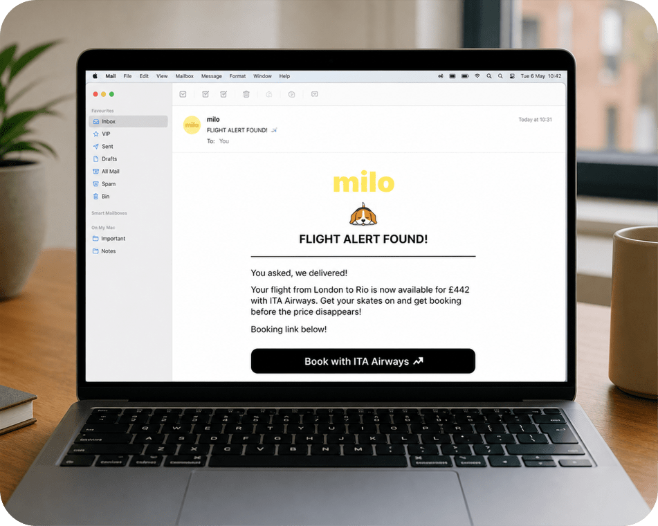 milo flight alert found notification