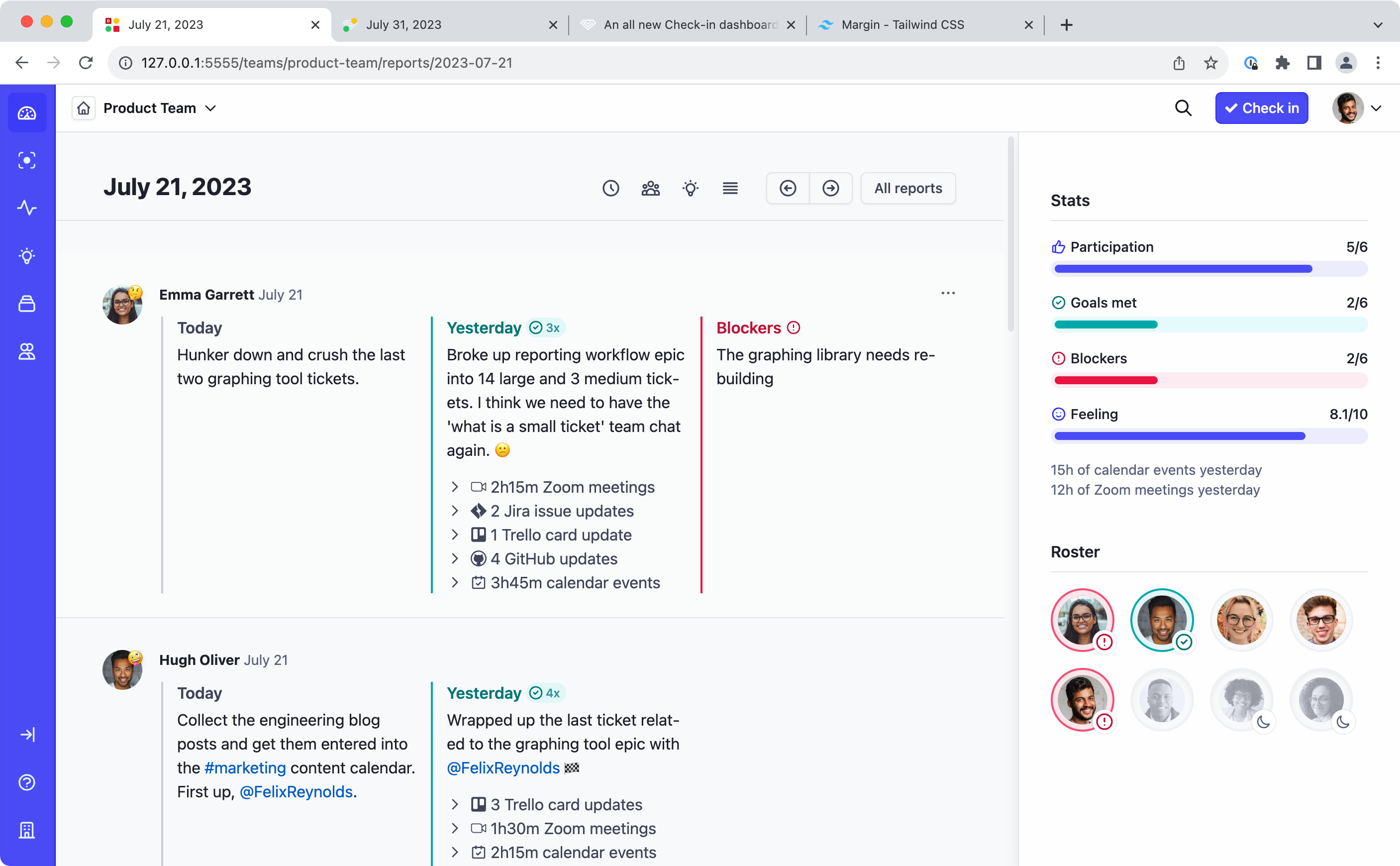 the new Check-in dashboard grid view in Status Hero