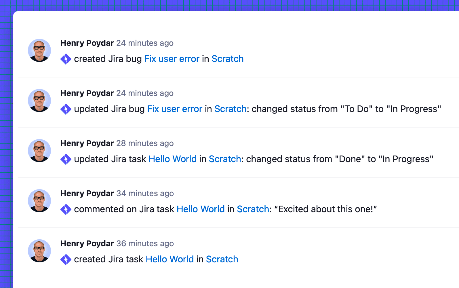 Jira activity in Steady, now with comments