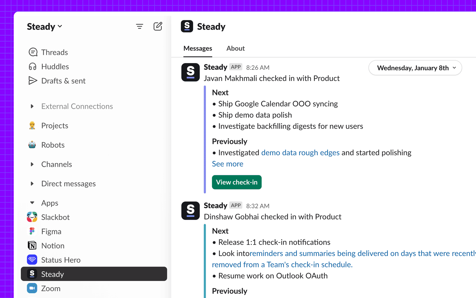 1:1 check-in notifications in Slack
