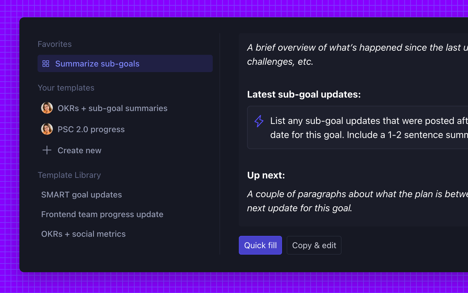 The template manager in Steady