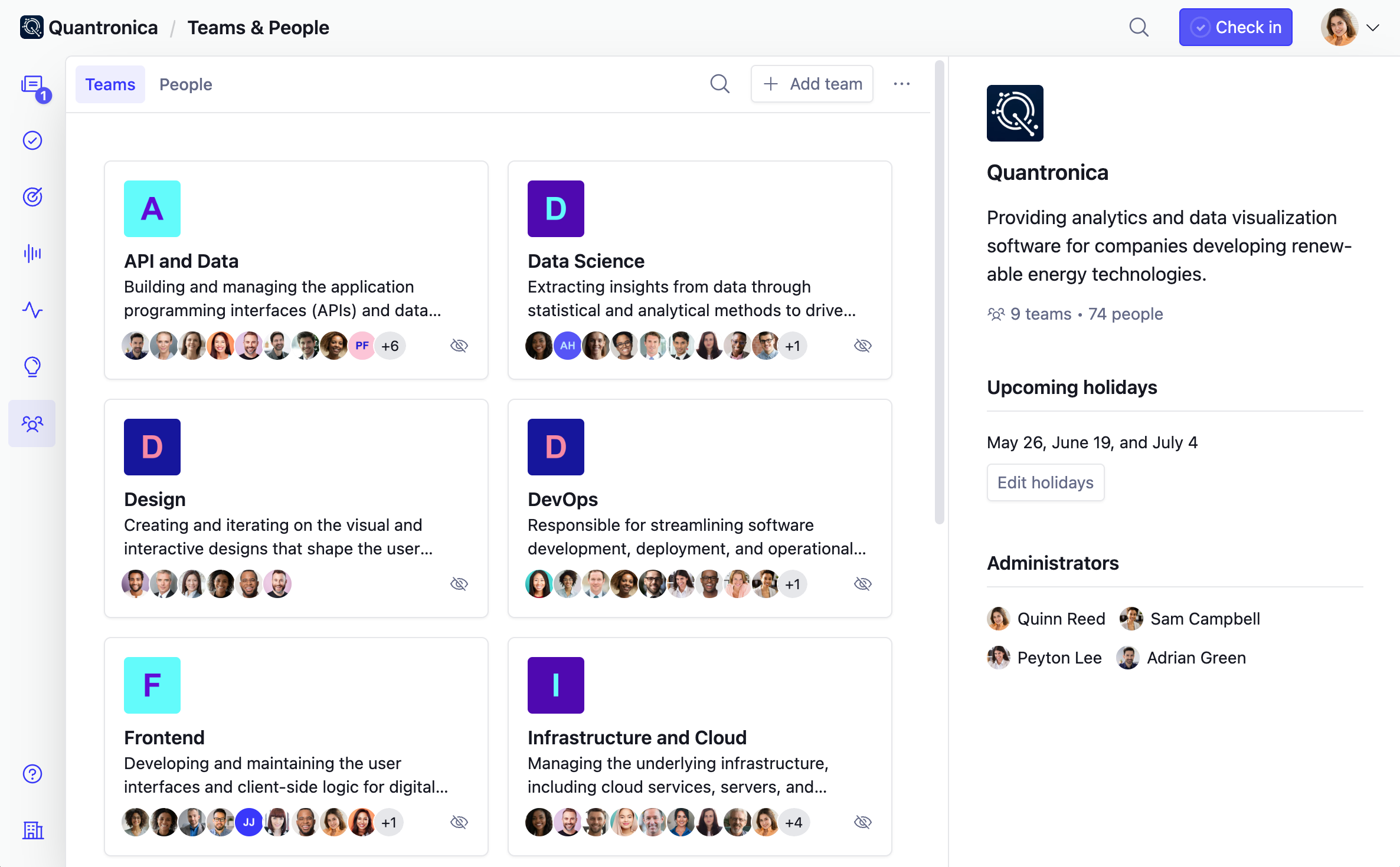 the Teams page in Steady
