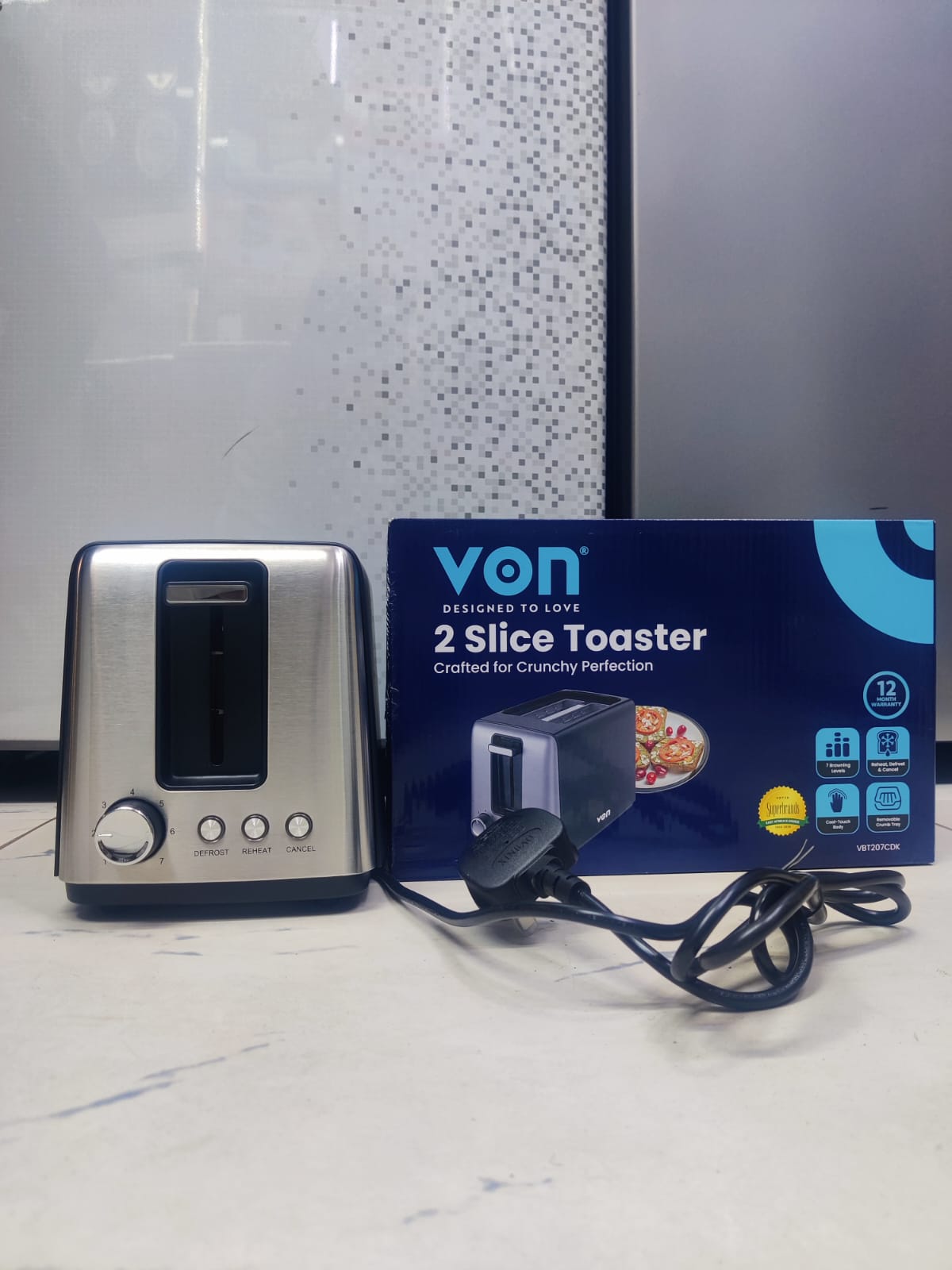 VON 2-Slice Toaster – 7 Browning Levels, Reheat & Cancel Function