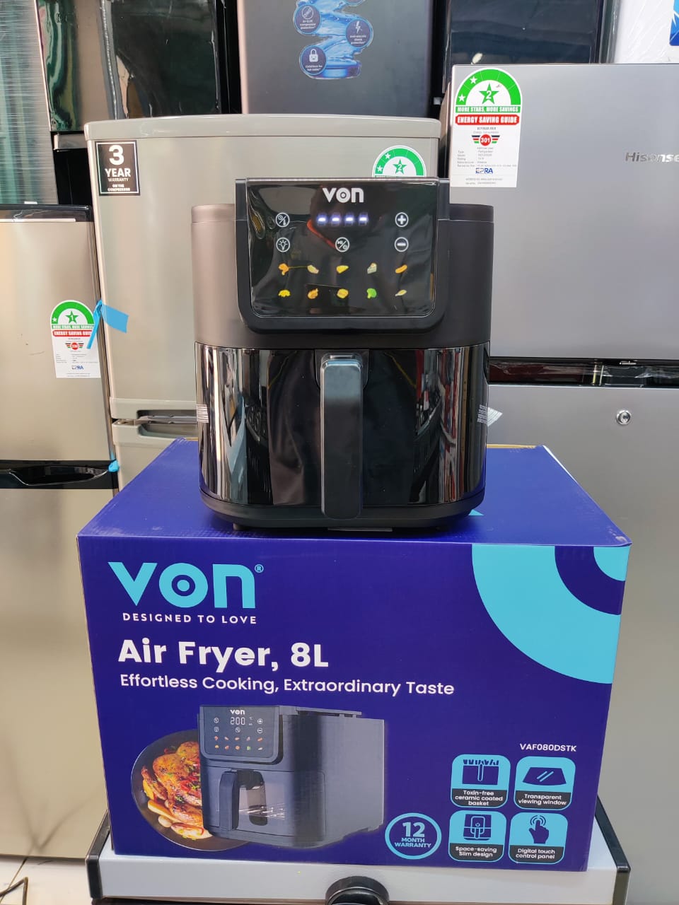 VON 8L Air Fryer – Digital Touch Control, Ceramic Basket & Viewing Window