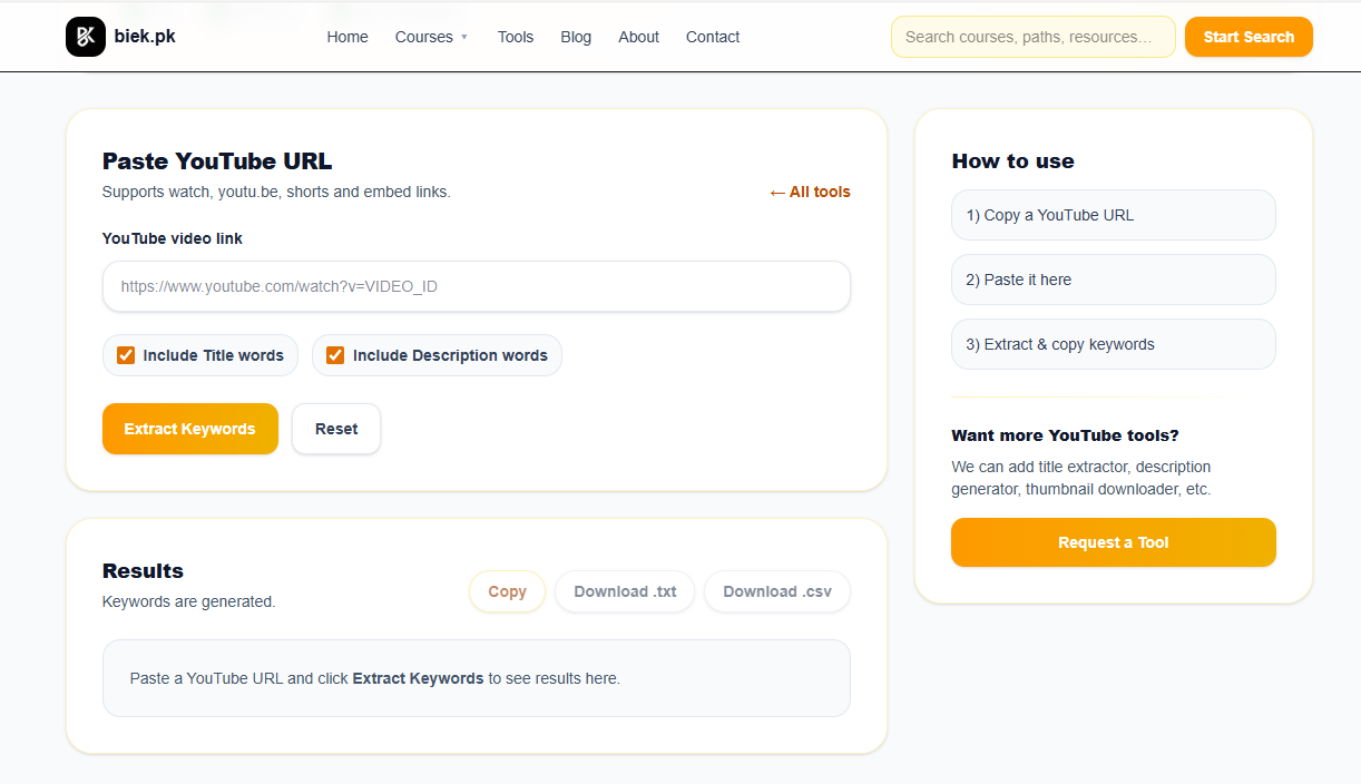 YouTube keyword extraction example