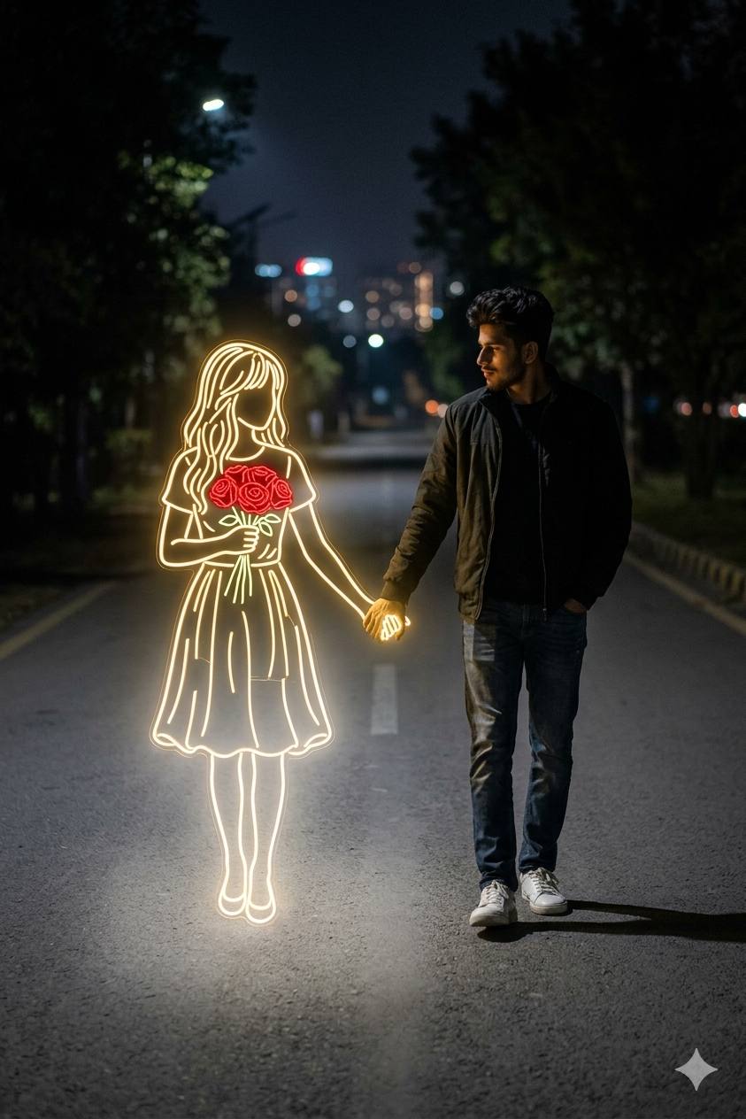 Glowing neon-style illustration of a girl