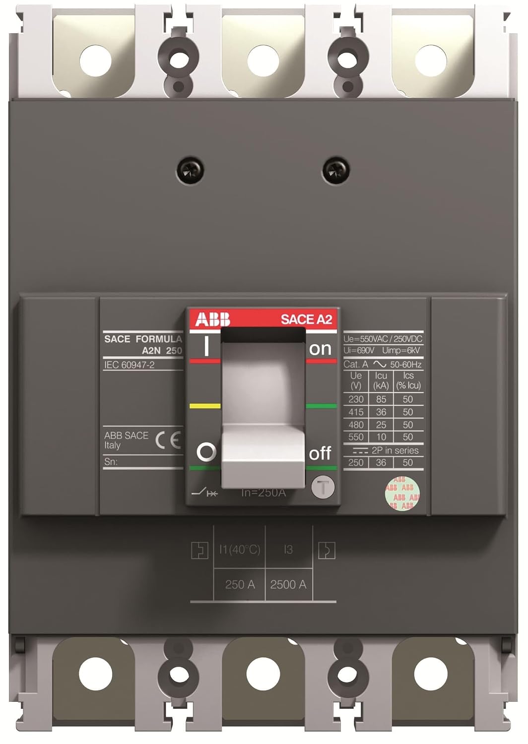 ABB A2N 250 TMF 200A 3 Pole Fixed Front Terminal Molded Case Circuit Breaker