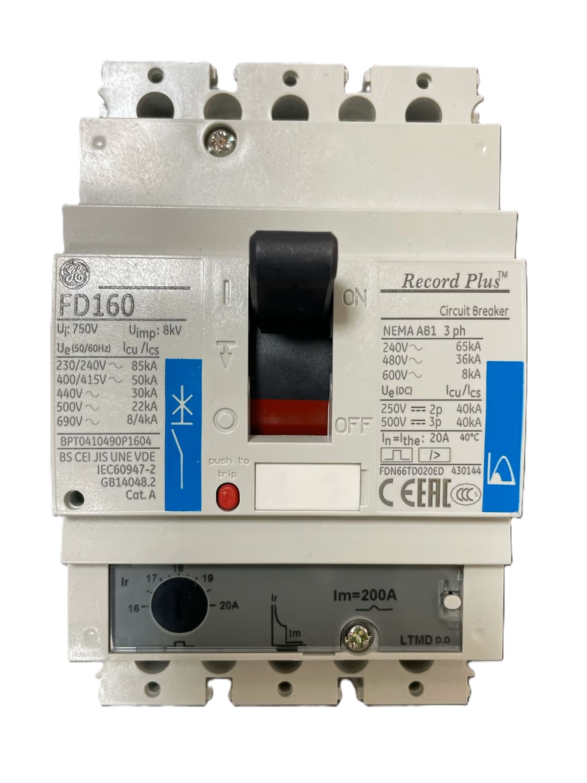 GE FD160 3 Pole MCCB 16A & 20A