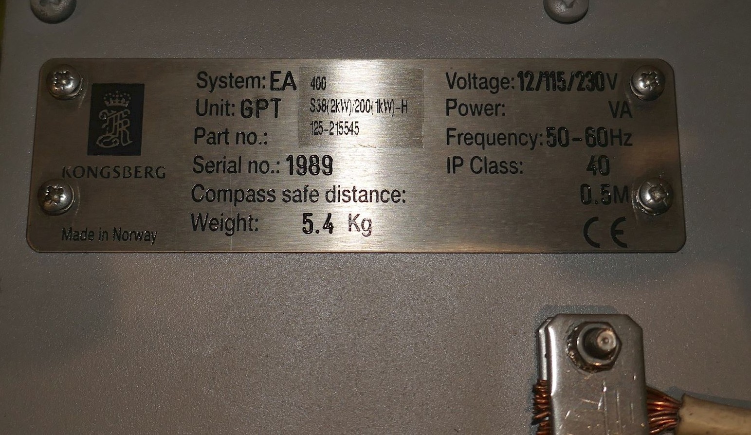 Kongsberg Simrad GPT S38/S200-H EA400 Echo Sounder Transceiver Unit – 2kW/1kW thumbnail 2