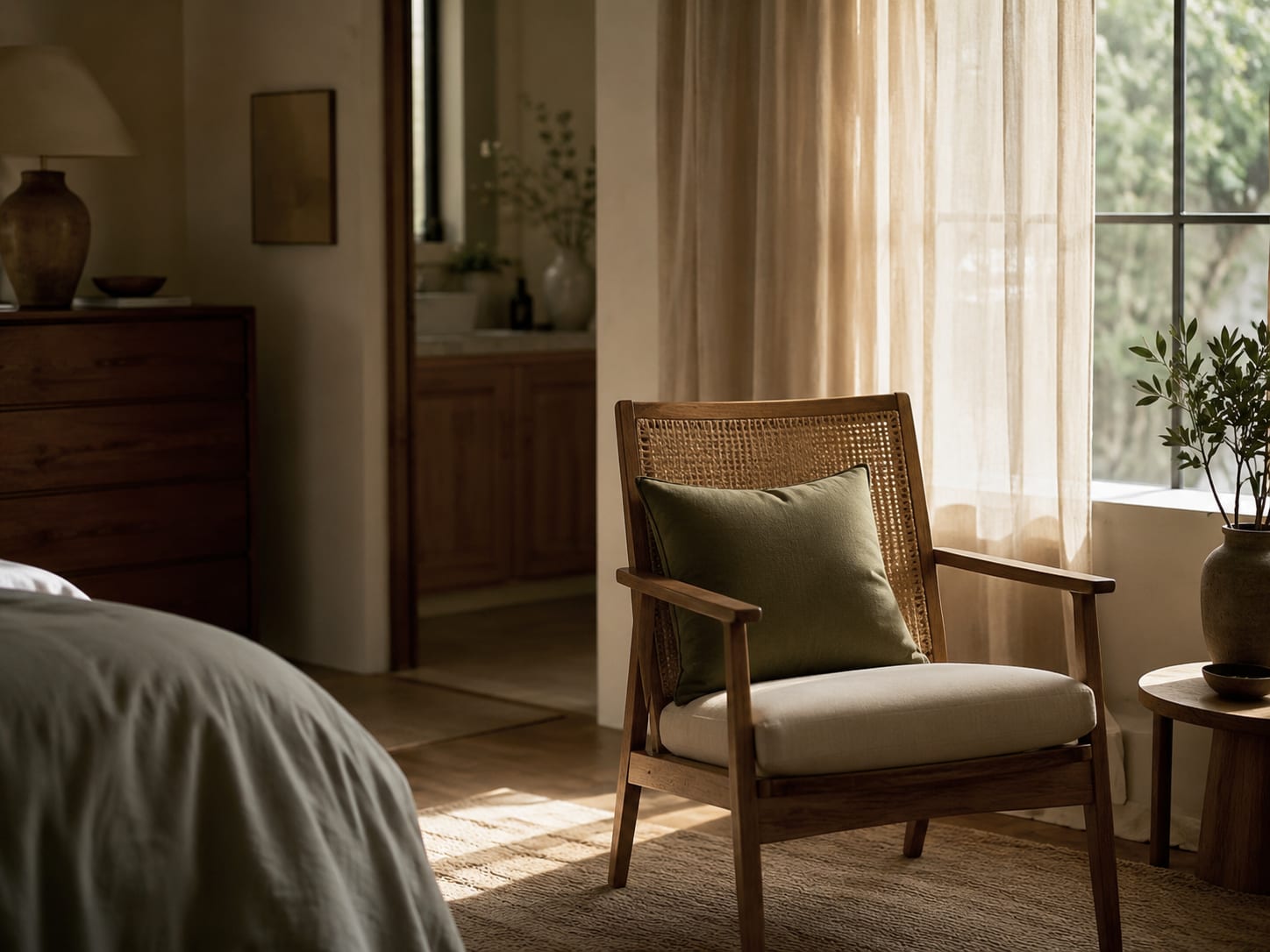 Silla vacía junto a una ventana, luz suave y sensación de calma después de una crisis de ansiedad