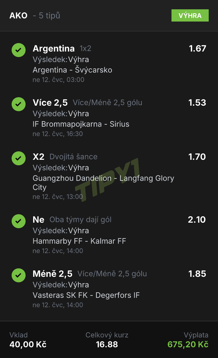 Tiket TIPY1 ze včerejška