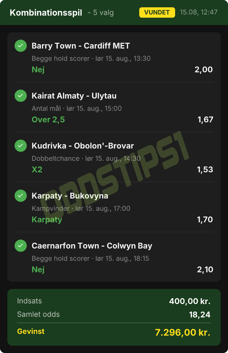 ODDSTIPS1-kupon fra i går