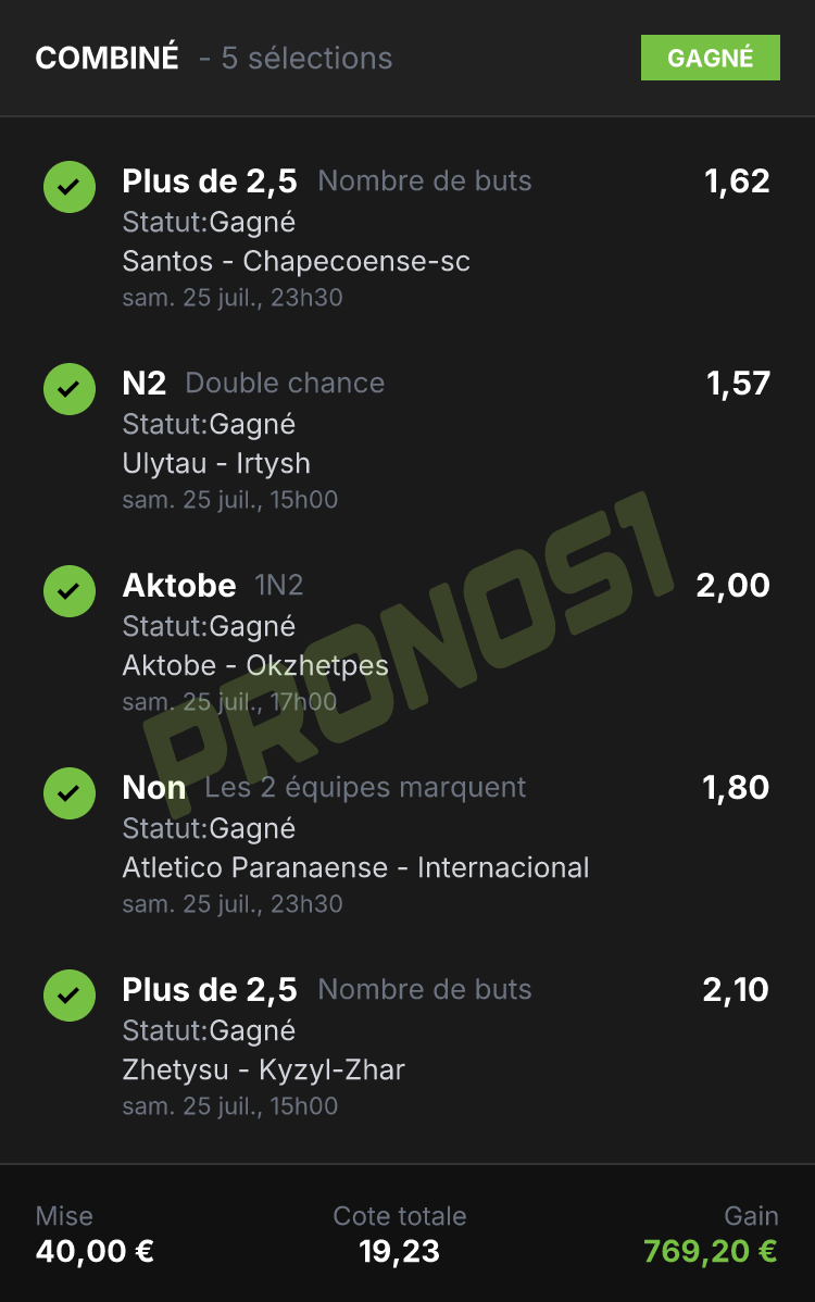 Ticket PRONOS1 de la veille