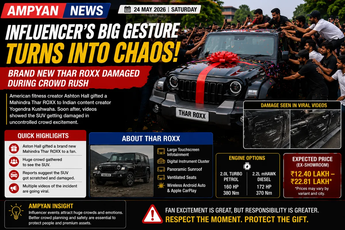 Fan Gift Turns Chaotic: Luxury SUV Damaged During Crowd Rush