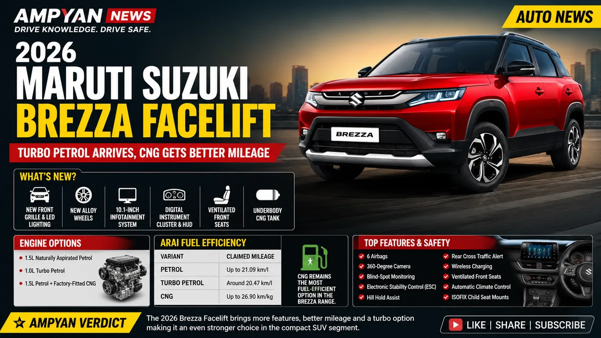 2026 Maruti Suzuki Brezza Facelift Unveiled: Turbo Petrol Arrives, CNG Gets Better Mileage
