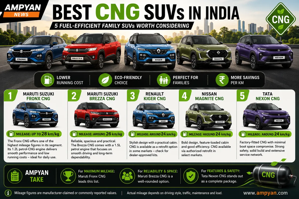 Best CNG SUVs in India: 5 Fuel-Efficient Family SUVs Worth Considering