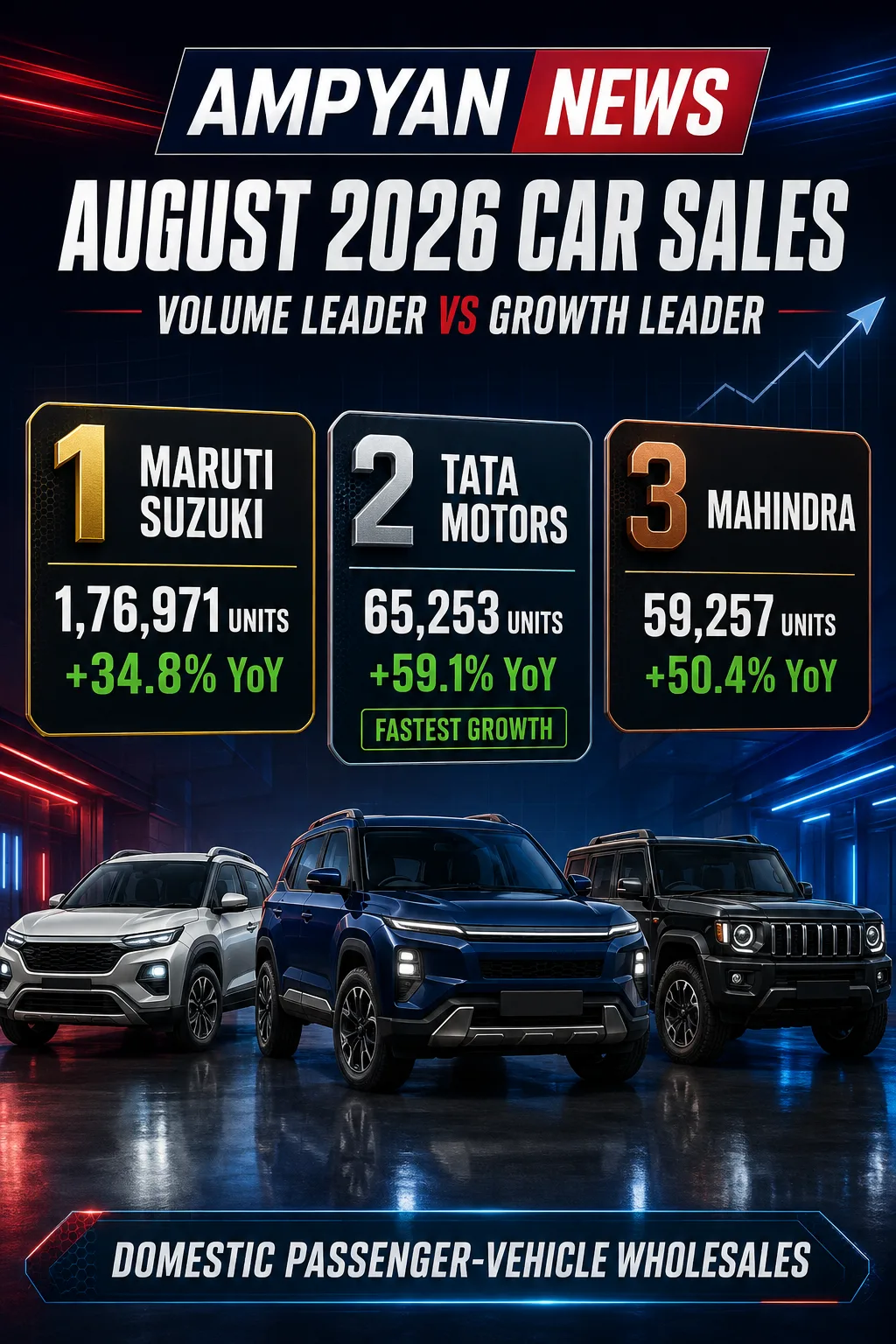 August 2026 Car Sales: Maruti Leads in Volume, Tata Records Fastest Growth