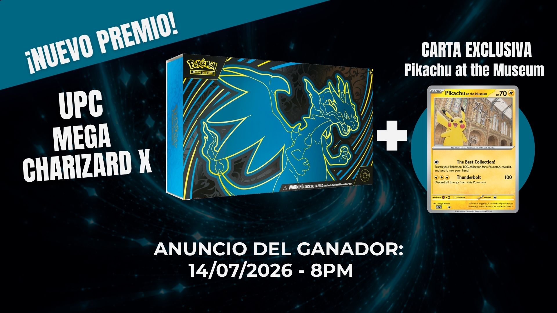 UPC MEGA CHARIZARD X + CARTA EXCLUSIVA PIKACHU AT THE MUSEUM