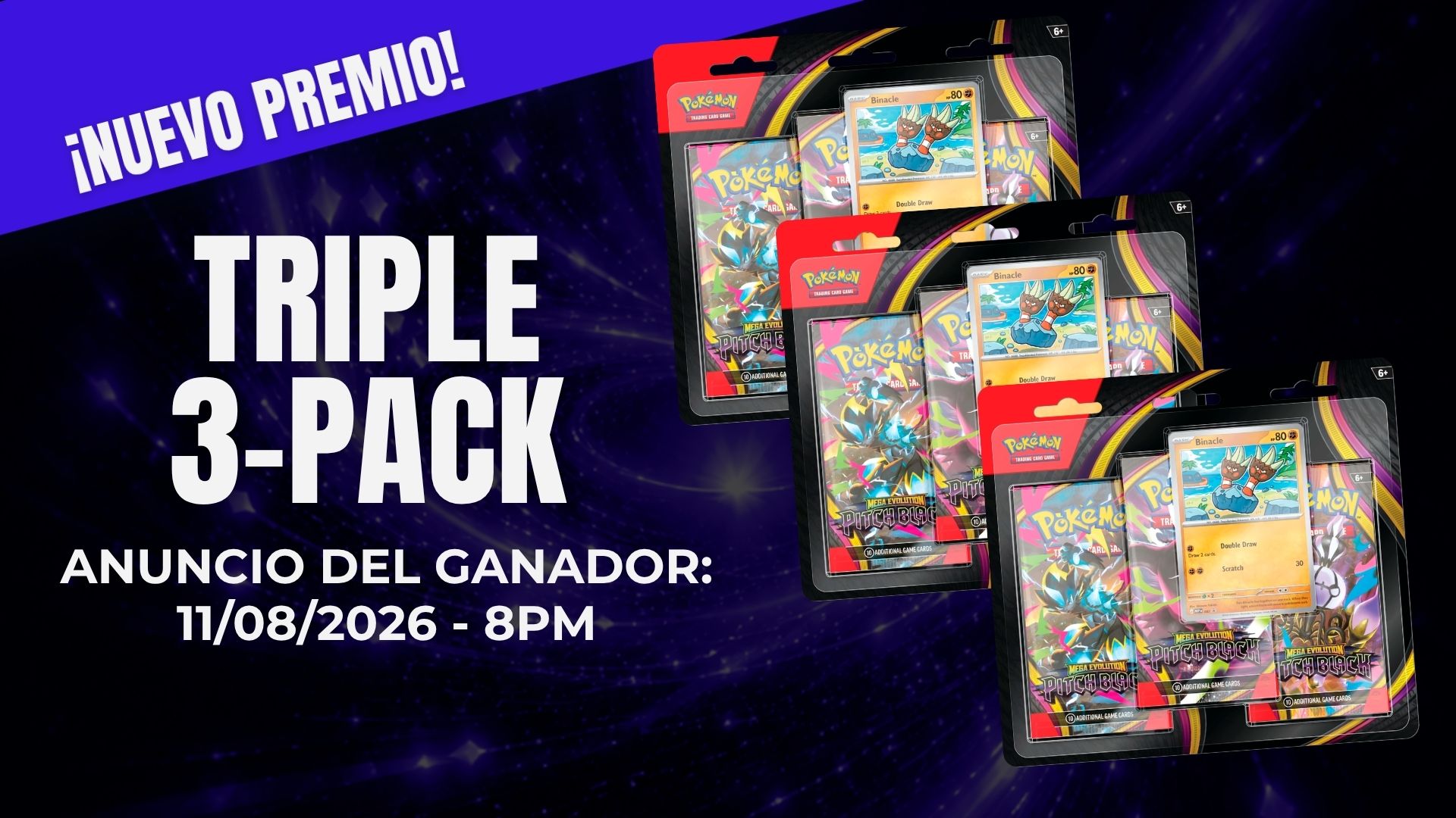 (3) 3-Pack Blister Pitch Black - 2 GANADORES