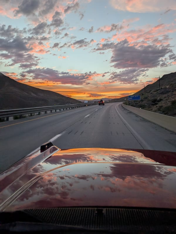 Sunset on the road