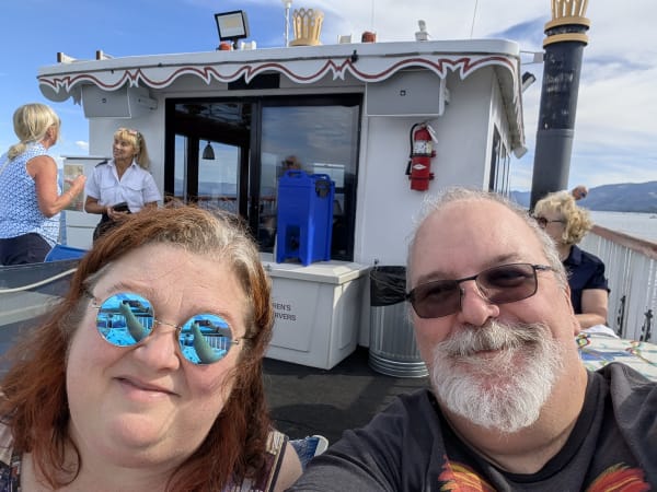 April and I on the Tahoe Gal