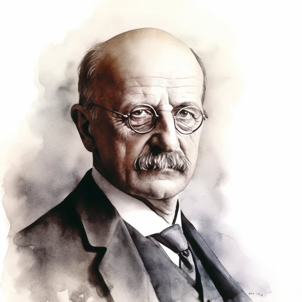 Water color portrait of Max Planck.