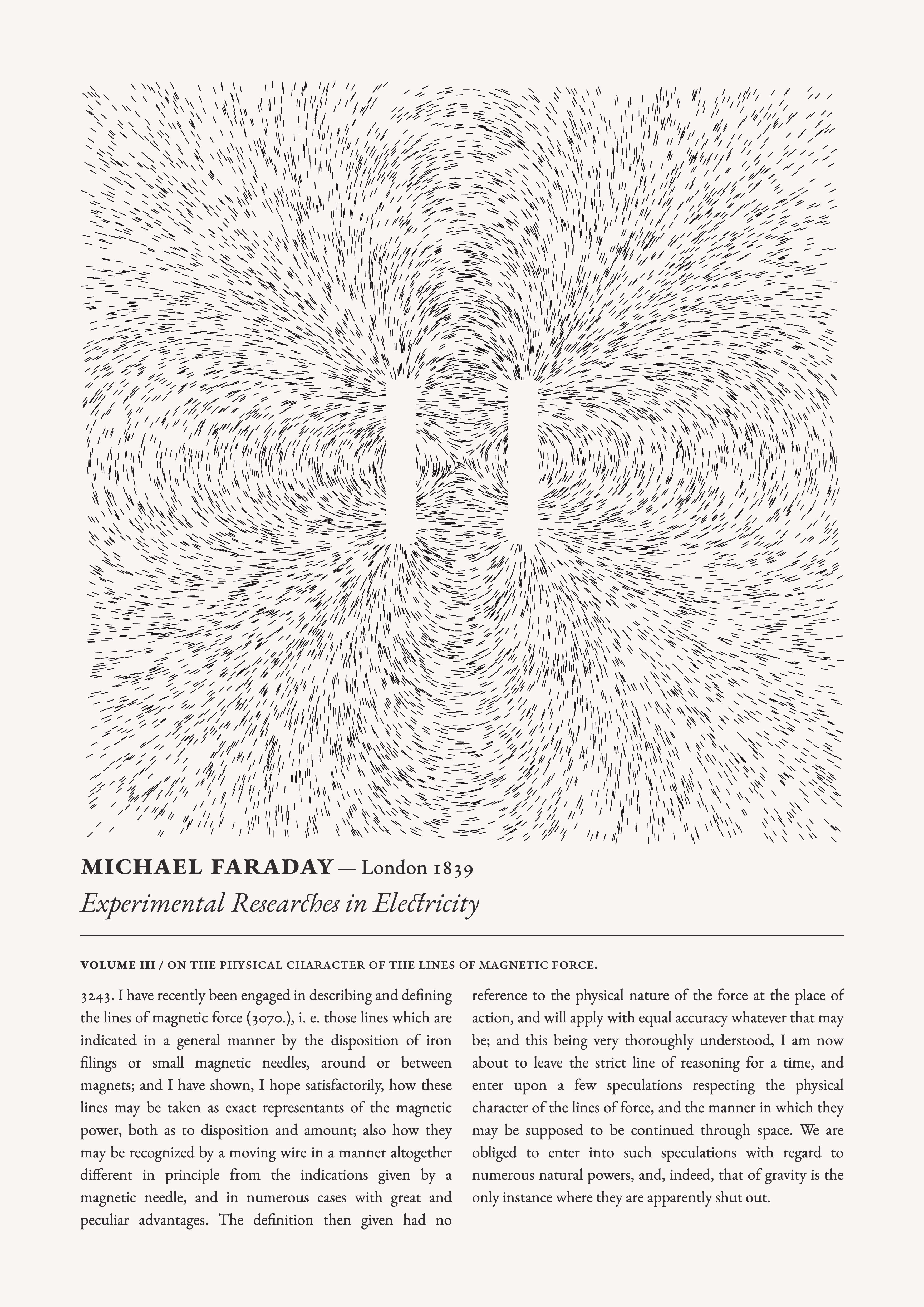 Artistic reproduction of the delineation of lines of magnetic force by iron filings.