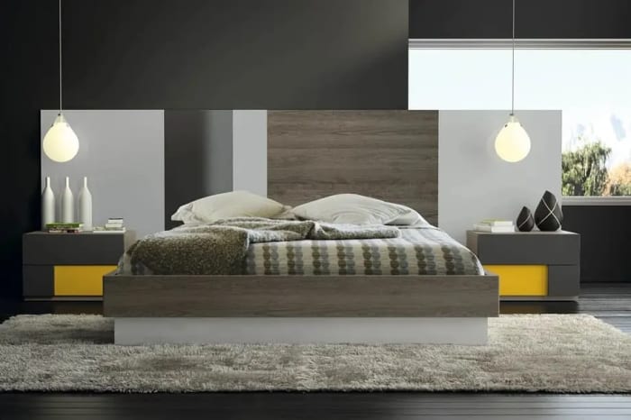 Cama lineal M106 - Coñac y Gris