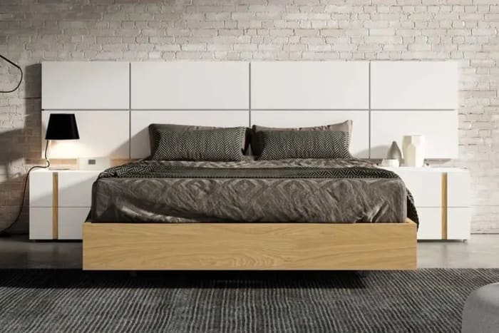 Cama lineal M114 - Blanco y Rovere