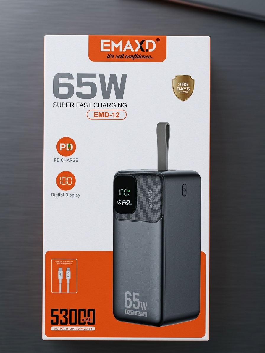 EMAXD EMD-12 65W Super Fast Charging Power Bank – 53000mAh image 1