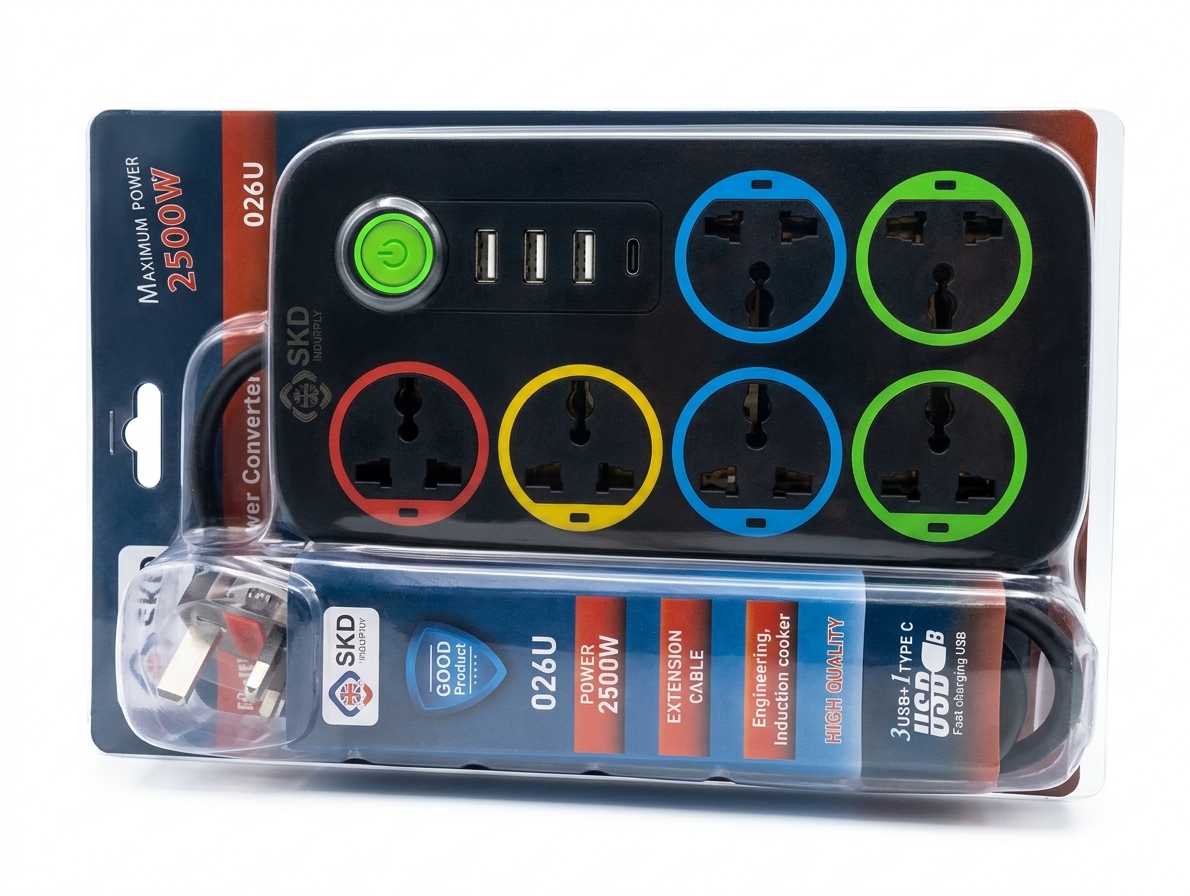 SKD 2500W Multi-Socket Power Strip with USB & Type-C (026U) image 1