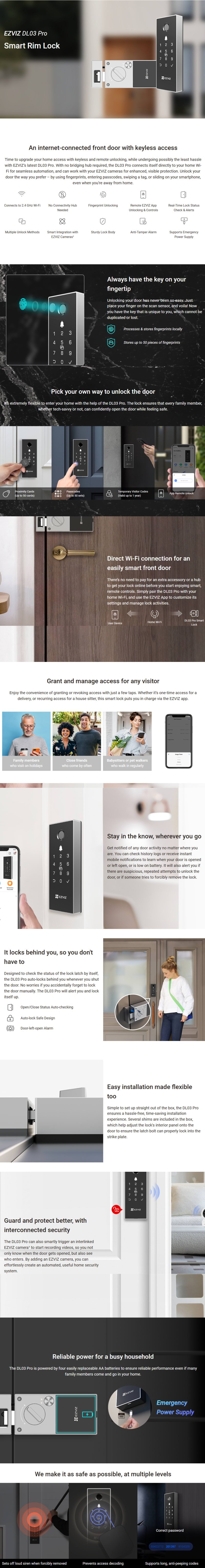 EZVIZ DL03 Pro Wi-Fi Fingerprint Smart Rim Lock infographic