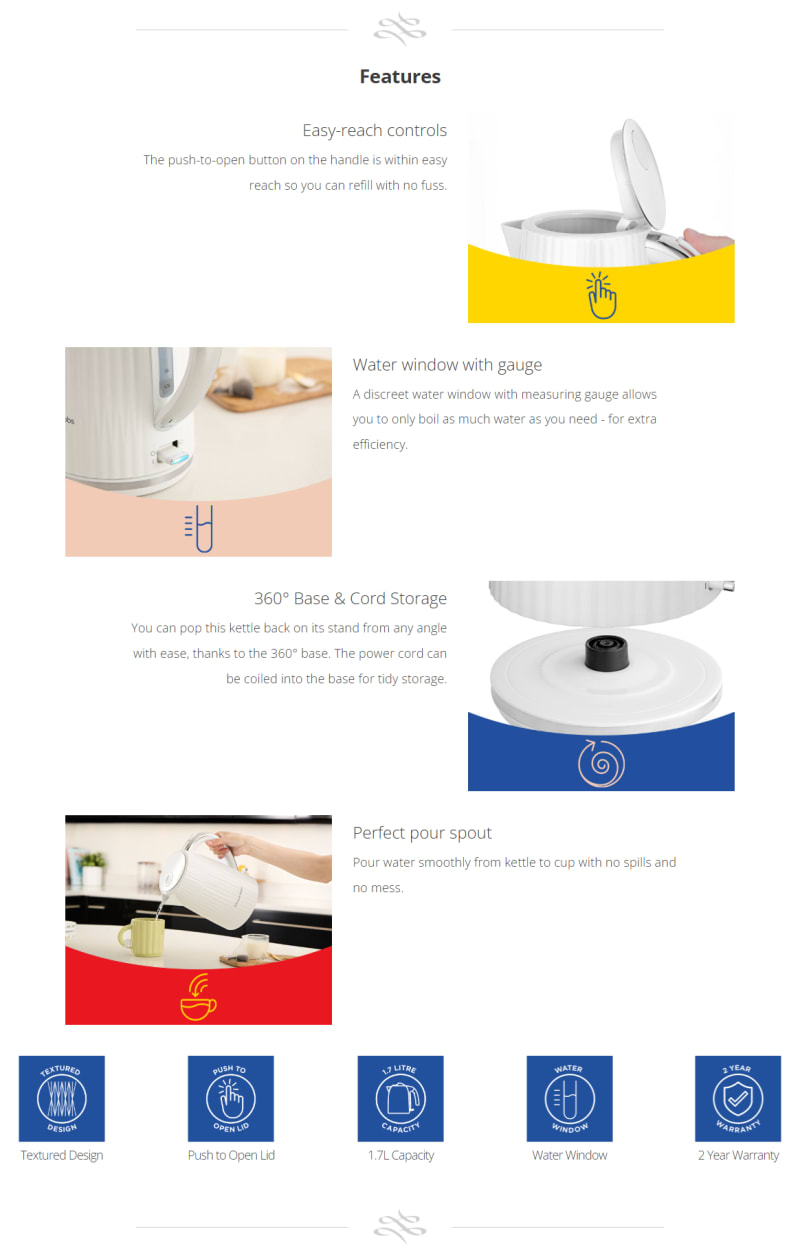 Russell Hobbs Eden Kettle - White infographic